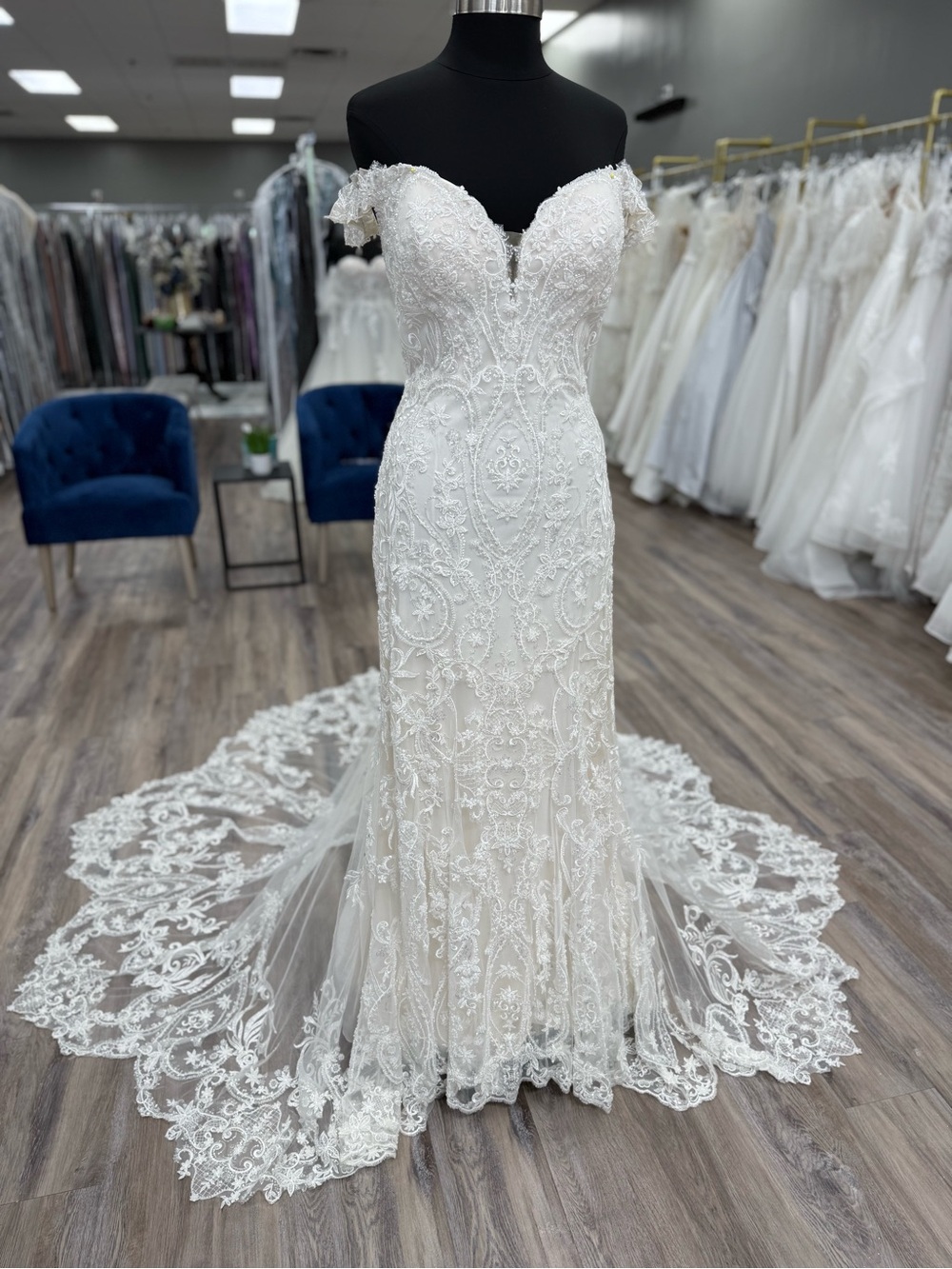 Allure Couture Off-Shoulder Lace Wedding Dress C685L